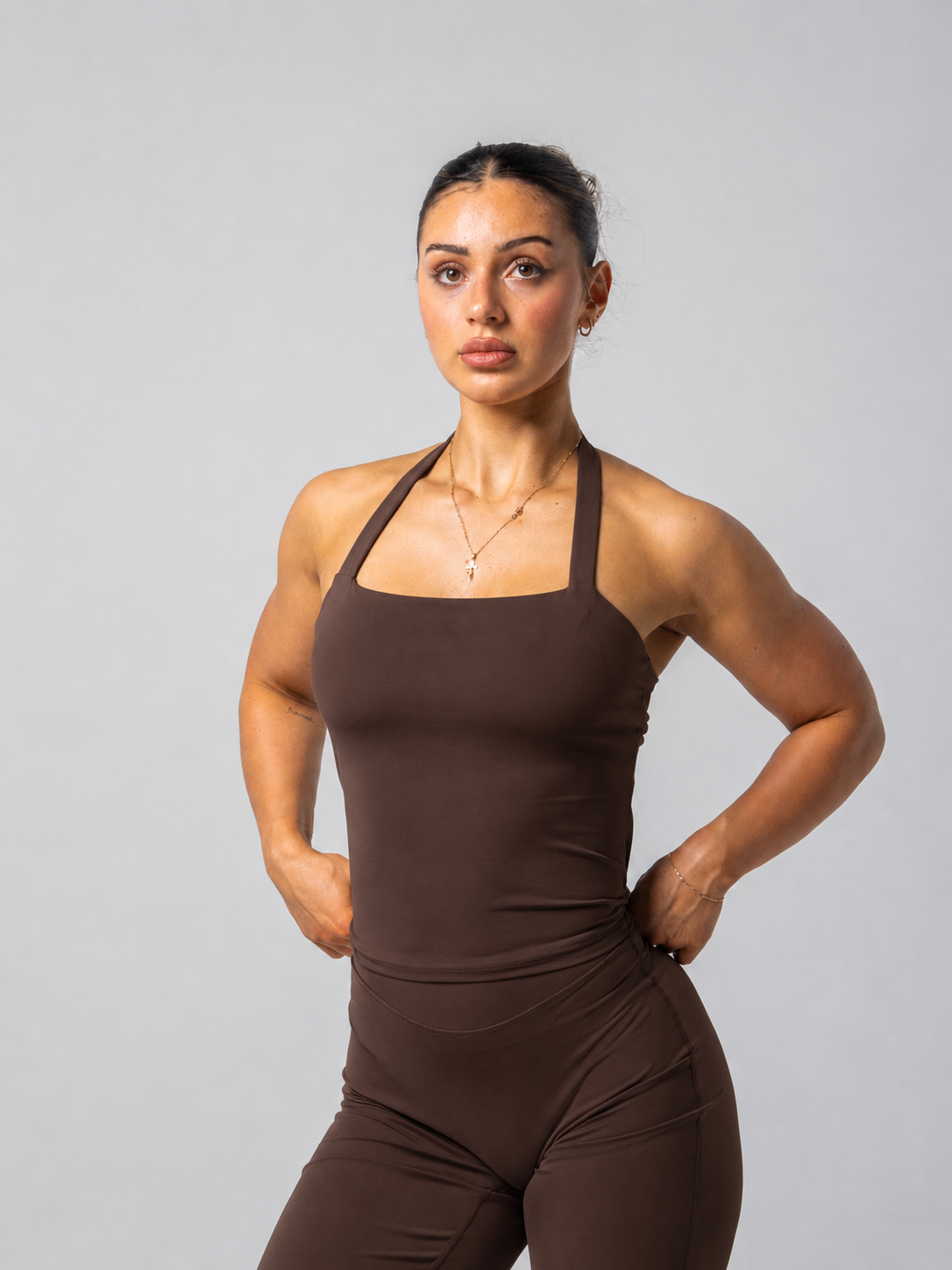 Sleek Seamless Halter Top - Chocolate