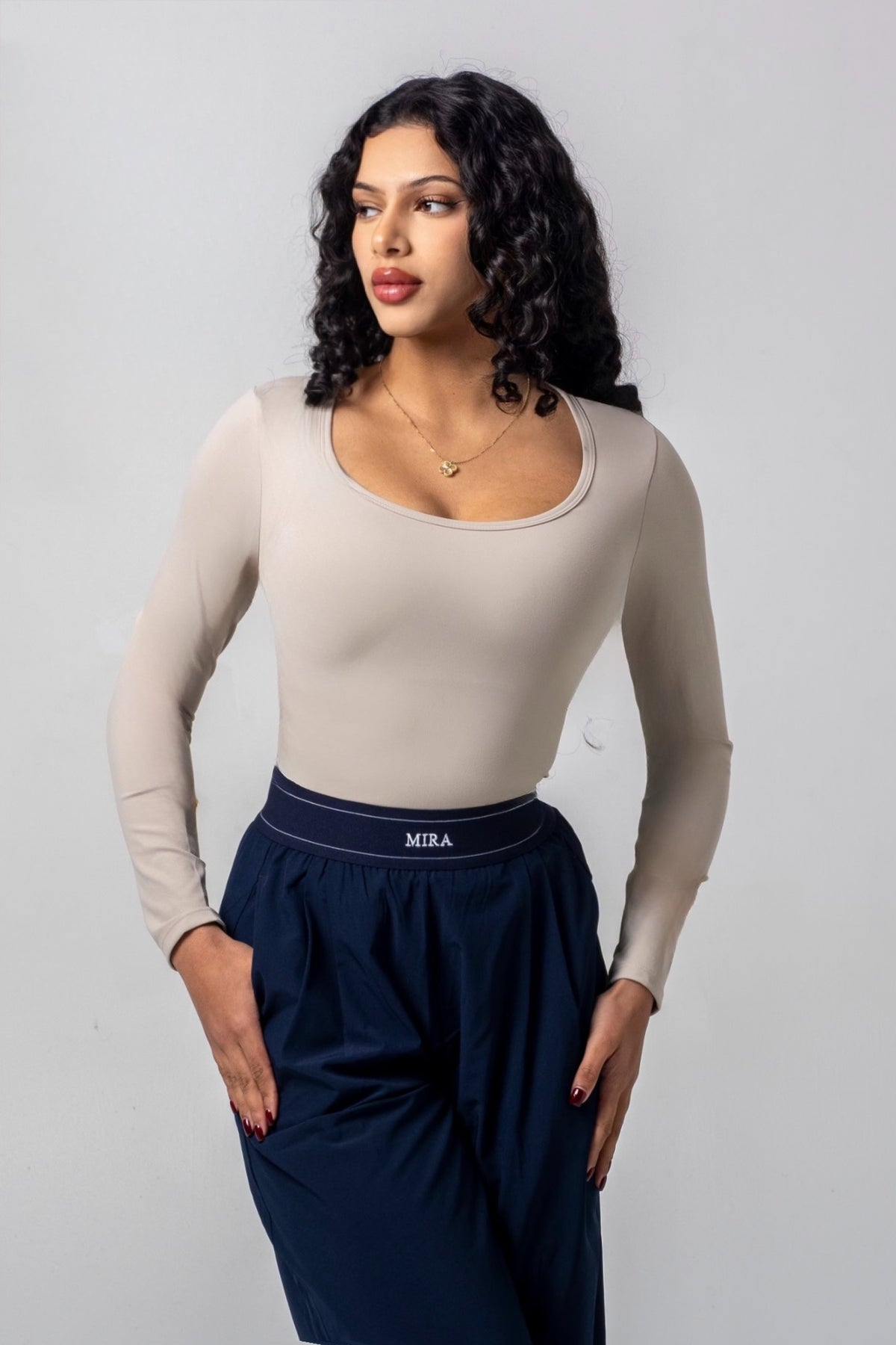 AURA Scoop Neck Top - Beige