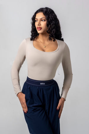 AURA Scoop Neck Top - Beige