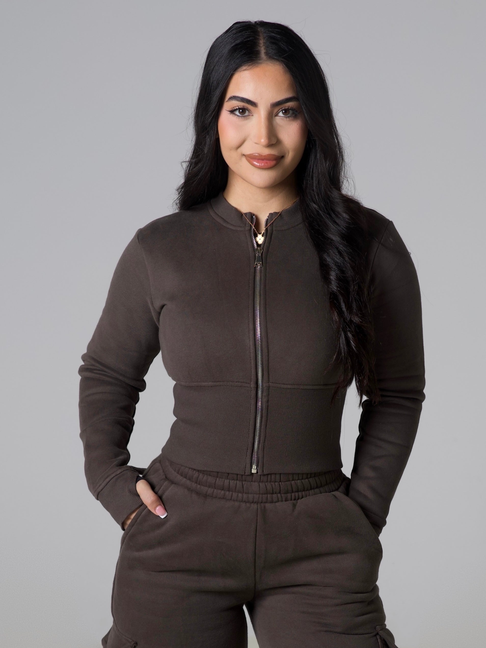 Contour Sculpt Zip Jacket - Dark Khaki