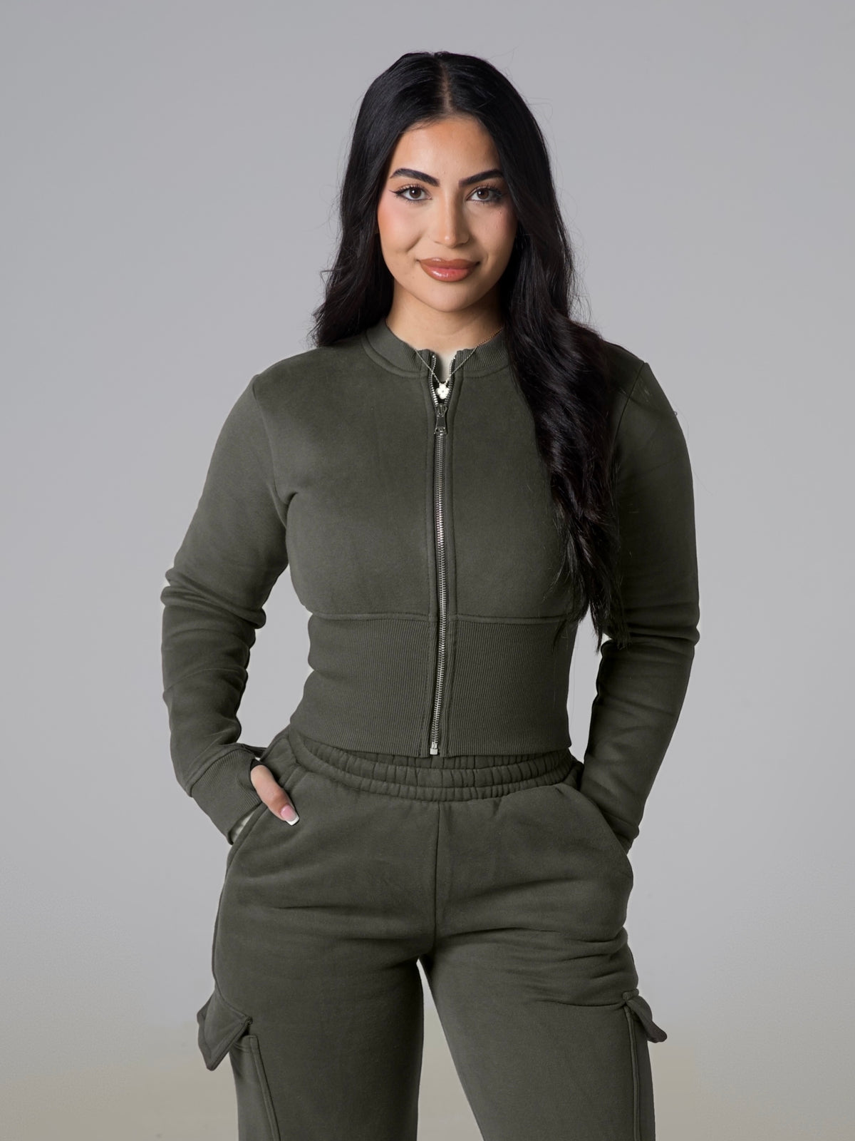 Contour Sculpt Zip Jacket - Khaki
