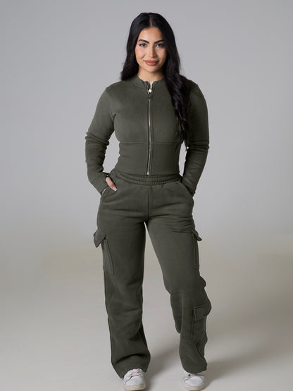 Contour Sculpt Zip Jacket - Khaki