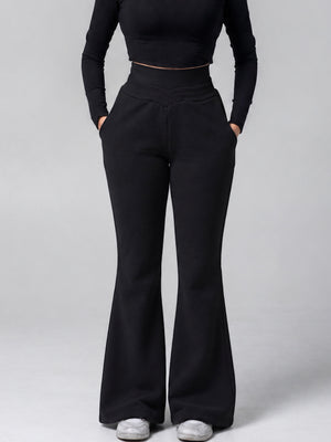 Double Waisted Cotton Flares - Midnight