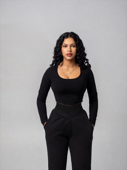 Double Waisted Cotton Flares - Midnight