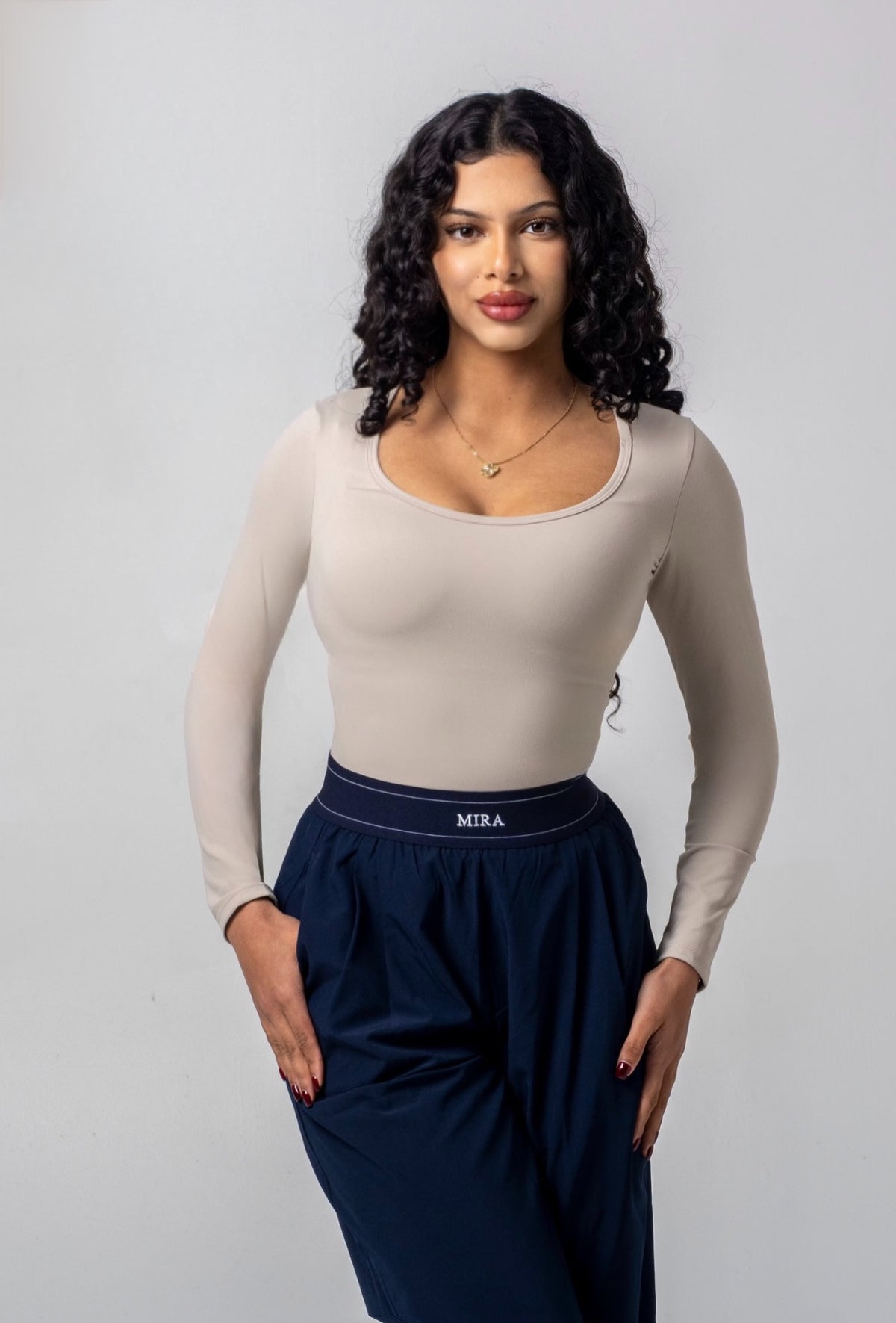 AURA Scoop Neck Top - Beige