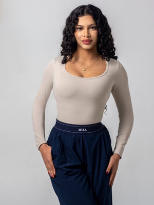 AURA Scoop Neck Top - Beige
