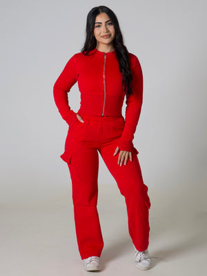 Contour Cargo Sweatpants - Crimson