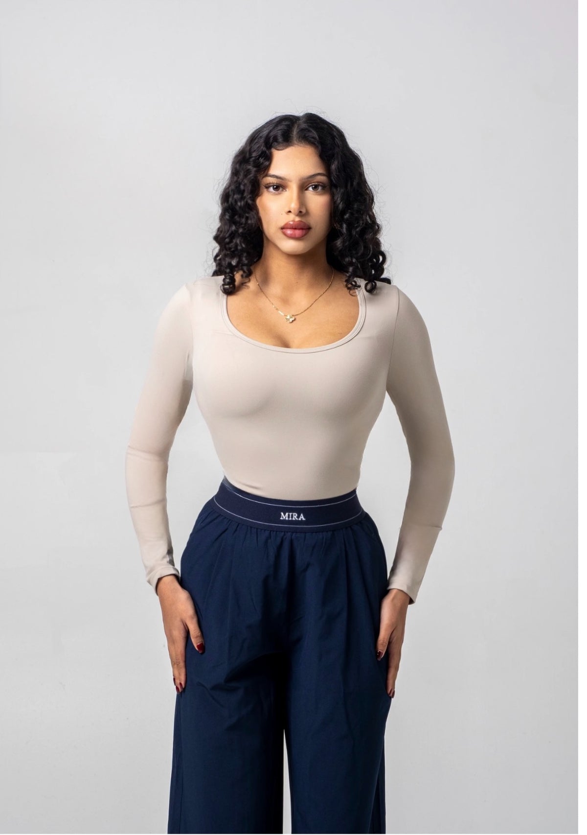 AURA Scoop Neck Top - Beige