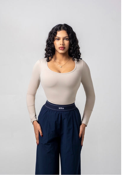 AURA Scoop Neck Top - Beige