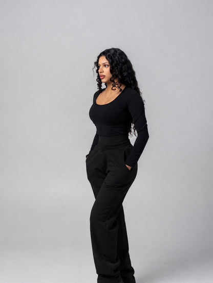 Double Waisted Cotton Flares - Midnight