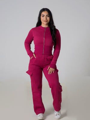 Contour Cargo Sweatpants - Berry