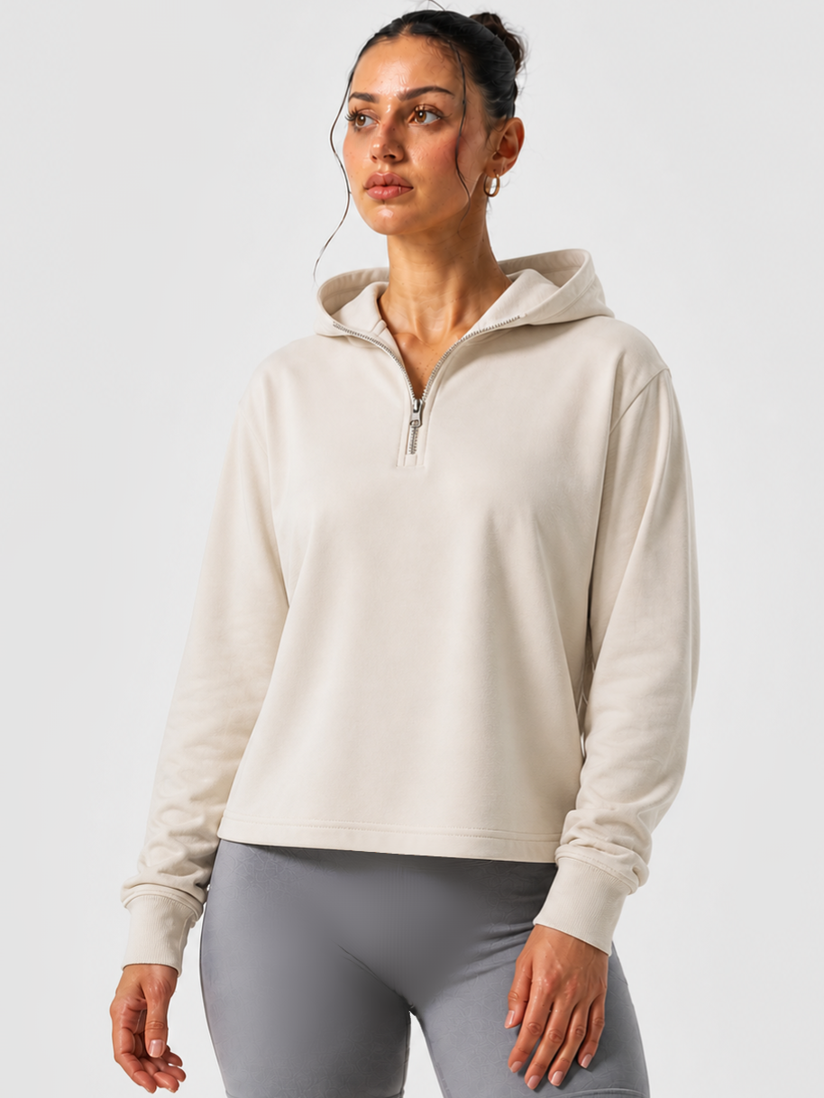Essential Zip Up Hoodie- Vanilla