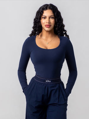 AURA Scoop Neck Top - Navy
