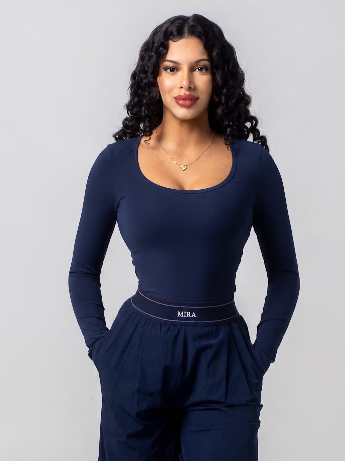 AURA Scoop Neck Top - Navy